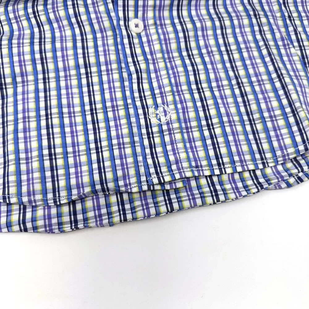 Bugatchi Blue Purple Yellow Striped‎ Long Sleeve Button Up Shirt Mens Medium
